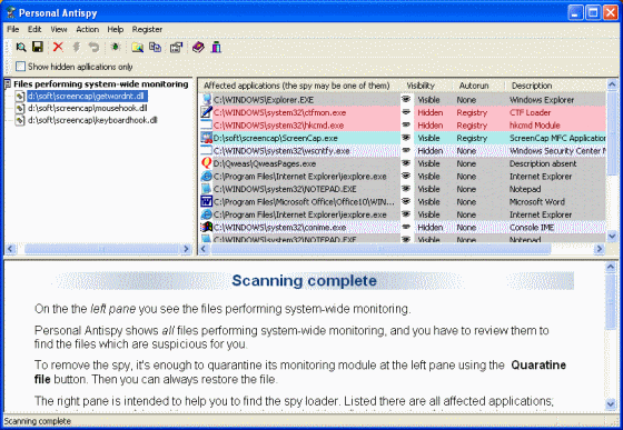 The Screenshot of Personal Antispy.