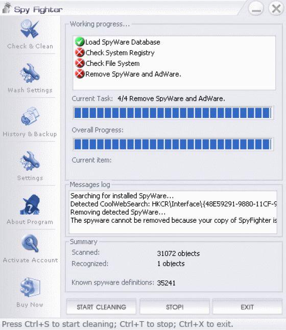 The Screenshot of SpyFighter Cleaner Pro.