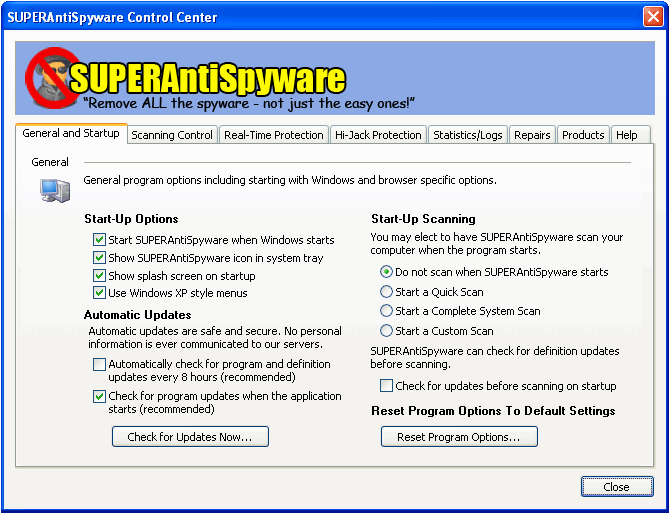 SUPERAntiSpyware - Main Interface