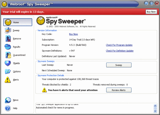 Sceenshot of Webroot Spy Sweeper