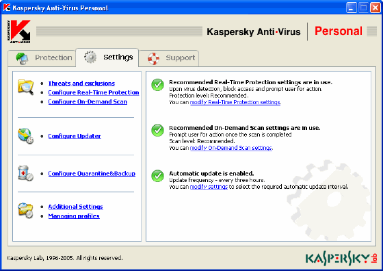 Kaspersky Anti-Virus Settings