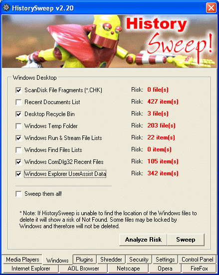 sweep Windows history - HistorySweep