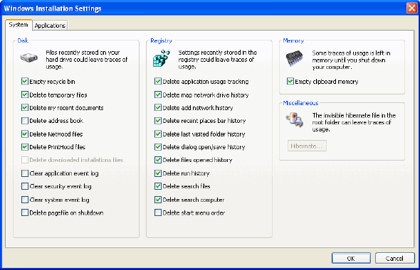 Windows Installation Settings - Trace Remover