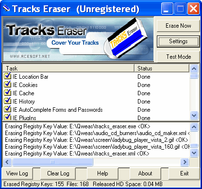 Main screen - Tracks Eraser