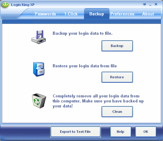 Backup screenshot - Login King Password Manager