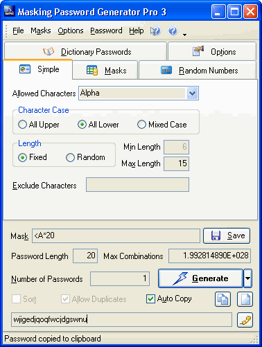 Masking Password Generator