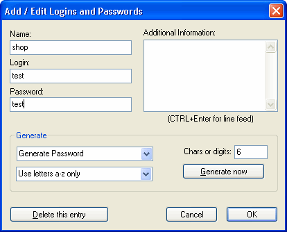 Add/Edit Logins and Passwords