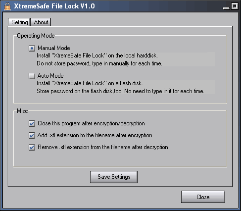 Main window - XtremeSafe File Lock