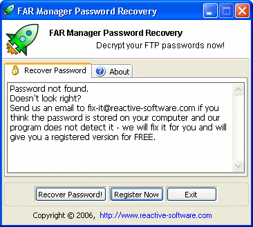 FAR Manager Password Recovery - Main window