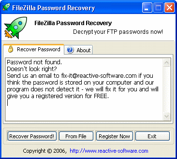 FileZilla Password Recovery - Main window