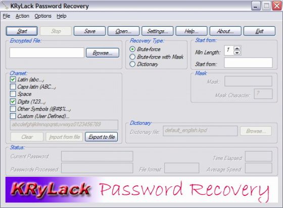 The Screenshot of KRyLack Password Recovery
