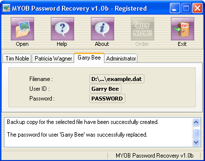 Main window - MYOB Password Recovery