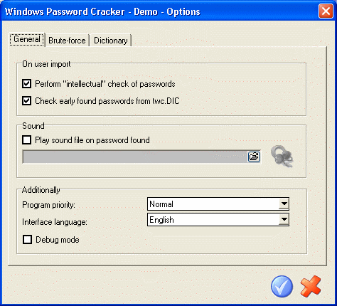 Windows Password Cracker - Options