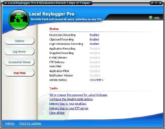Local Keylogger Pro - Main Window