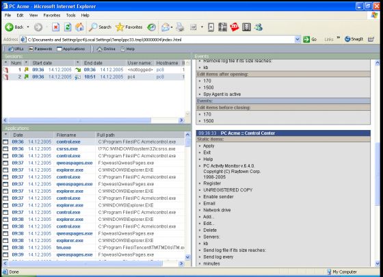 Screenshots of PC Acme Net - Log file structure