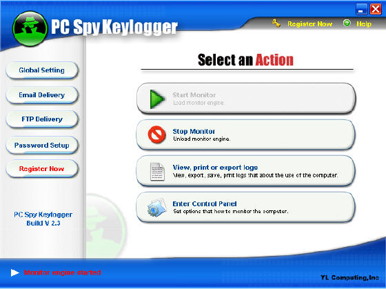  PC Spy Keylogger - Main Window