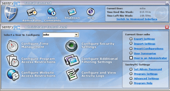 The screenshot of SentryPC