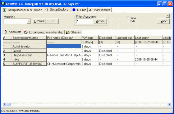 SetupExplorer screenshot of  AdmWin