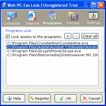 Programs - Web-PC-Exe Lock