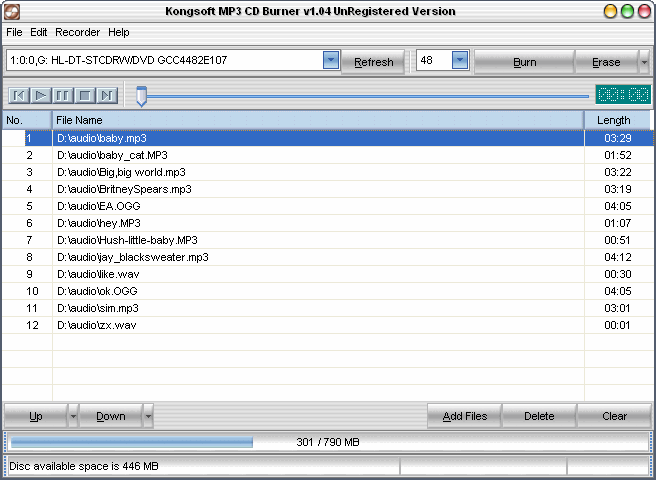 Main interface - Kongsoft MP3 CD Burner