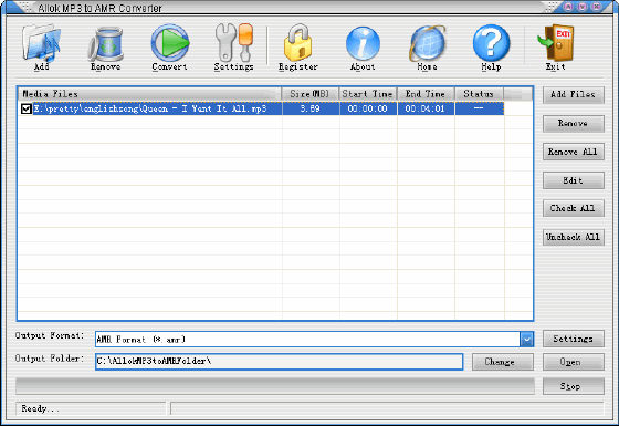 Allok MP3 to AMR Converter

 - Main window