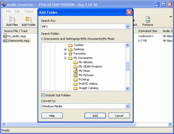 The Add Folder window of Audio Converter