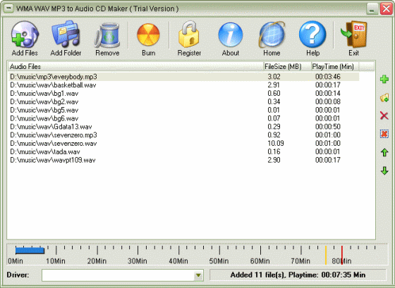 WMA WAV MP3 to Audio CD Maker