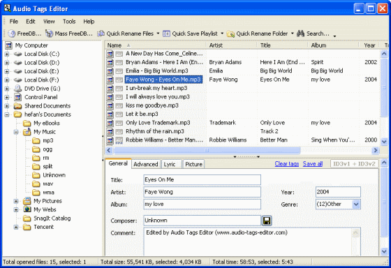 screenshot of Audio Tags Editor