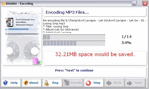 re-encode MP3 files to compress and reduce files size