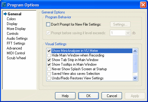 the program options