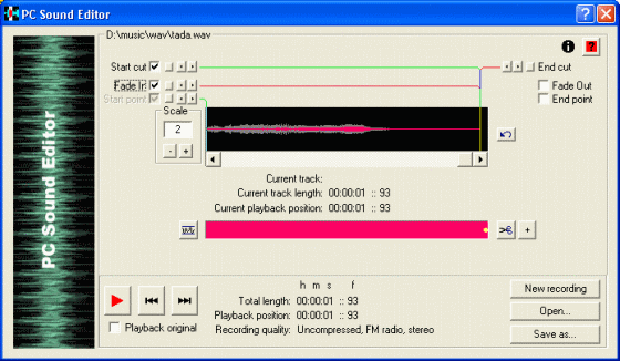 Screenshots of sound file editor