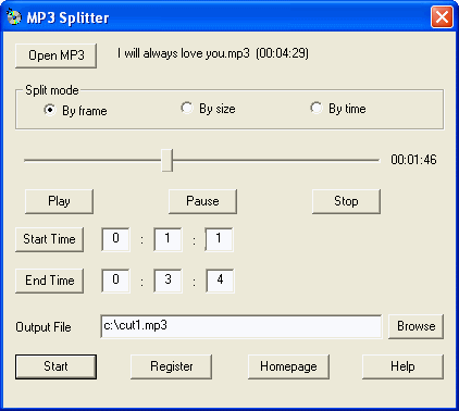 Screenshot of MP3 Splitter