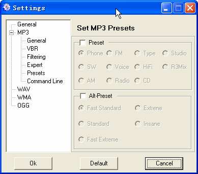 Screenshot of HiFi MP3 Audio Splitter Joiner - setting