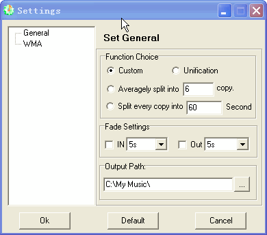 Screenshot of HiFi WMA Splitter Joiner - setting