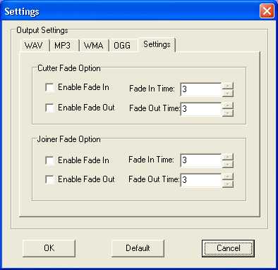 the settings of MP3 Cutter Joiner