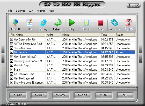 The main window of CD To MP3 RM Ripper 