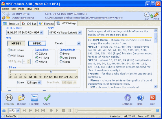 MP3 Settings of MP3Producer