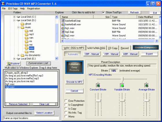 The main window of Precision CD WAV MP3 Converter