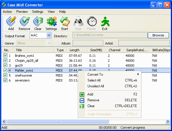 Screenshot of MIDI Convertering