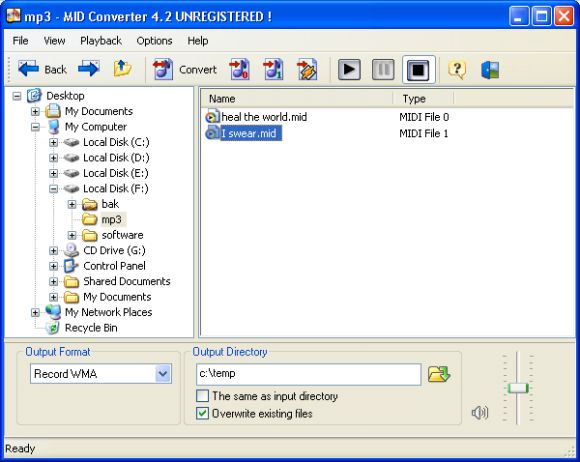 screenshot of midi software