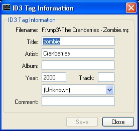 ID3 Tag information window of Virtual DJ Studio