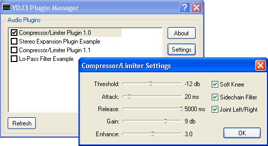 Compressor/limiter settings screenshot