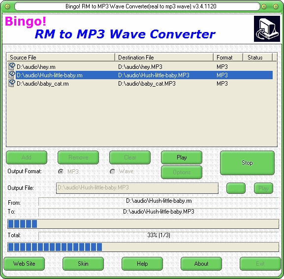 screenshot of Bingo RM to MP3 Wav Converter