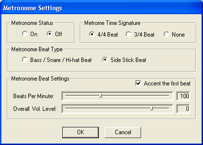 metronome settings of mp3 and wave editor