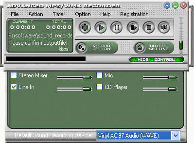 Interface of record MP3 tool