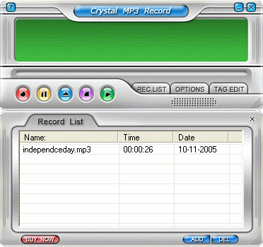 main screen of the mp3 recorder