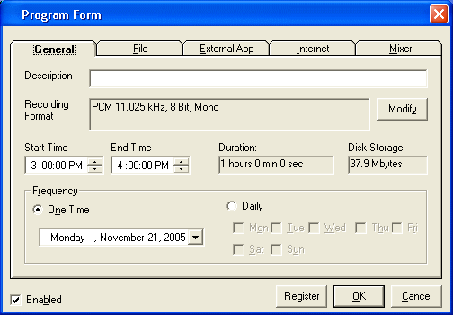 program form of Cybercorder 2000