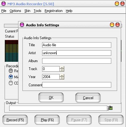 Auido Info Settings of the audio tool