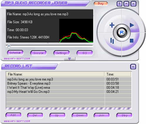 Main windows of MP3 Audio Recorder Joiner 