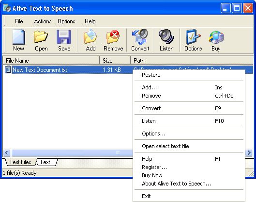 Screenshot of Alive Text to Speech